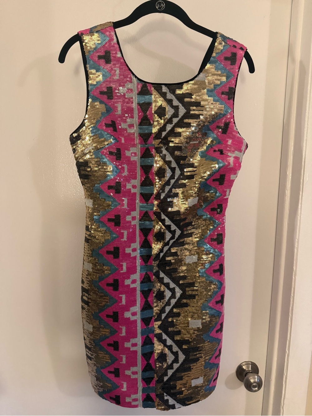 Gianni Bini Sequin Geometric Mini Dress Size Small Pink Gold Black Party